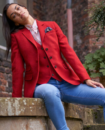 Carola – Damen Harris Tweed Blazer in red Twill I Wellington of Bilmore