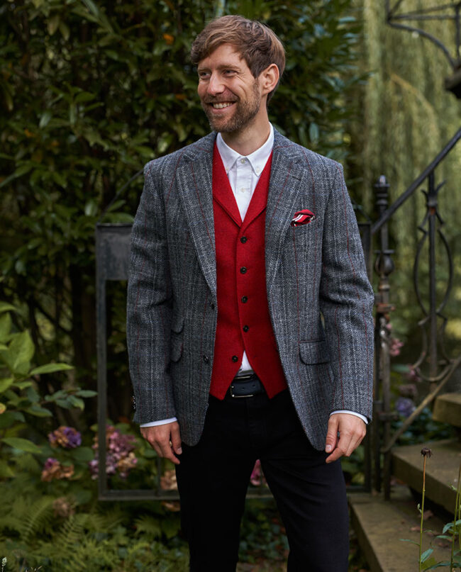 Harris tweed jacket &#039;&#039;London&#039;&#039;, gray-red-blue overcheck I Wellington of Bilmore