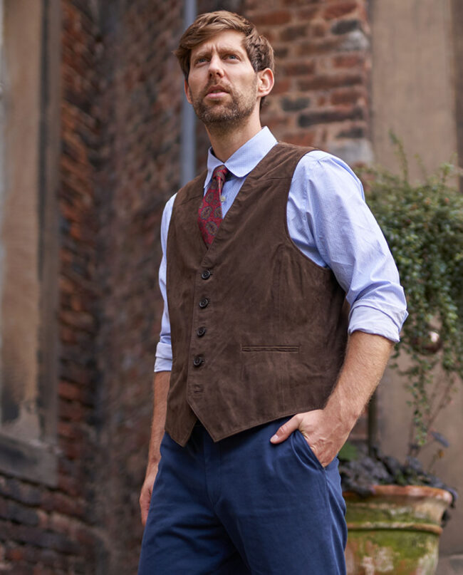 Tailor&quot; velour vest for men in brown I Wellington of Bilmore