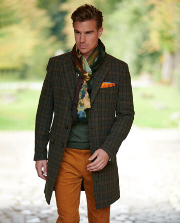 Woll-Kaschmir-Mantel "Edwin" in grünem Tweed für Herren