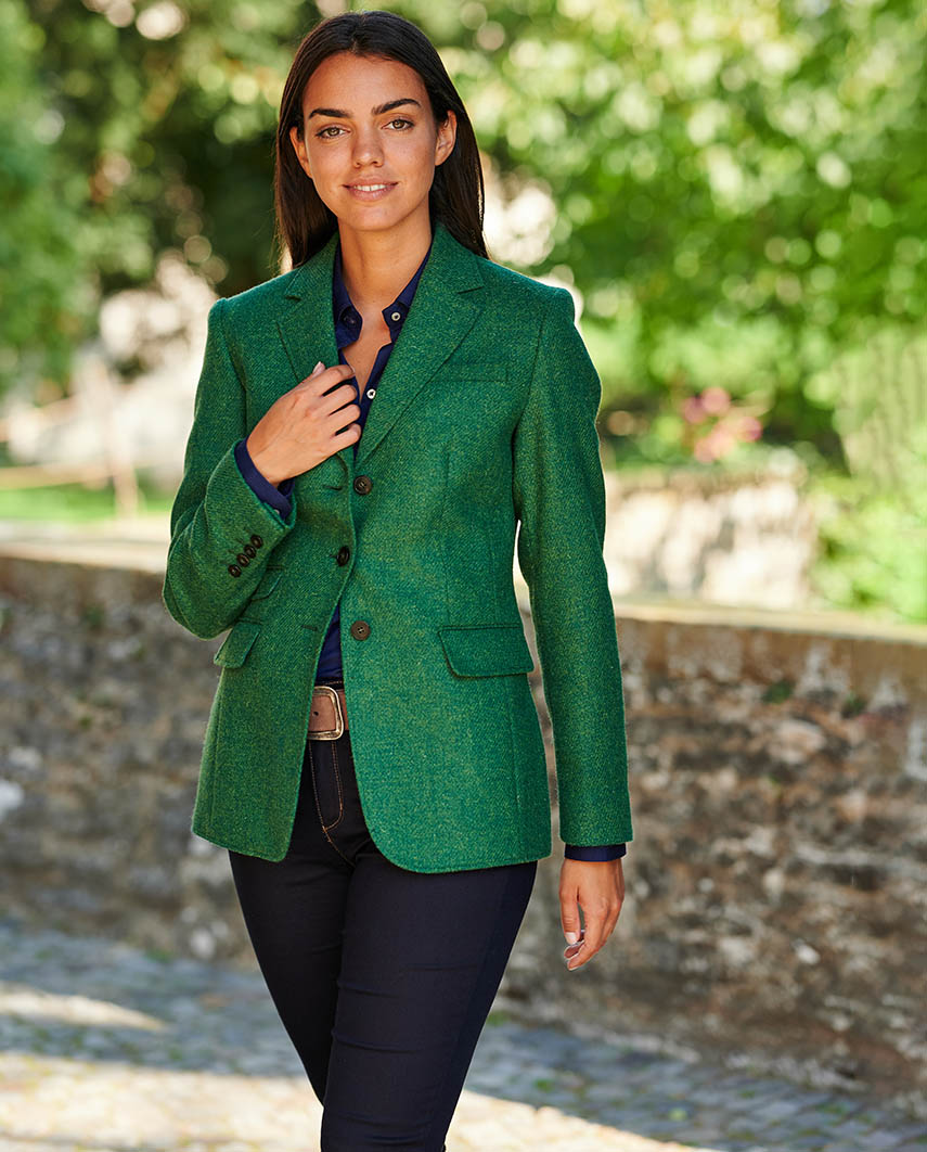 Carola – Damen Harris Tweed Blazer, green Twill I Wellington of Bilmore