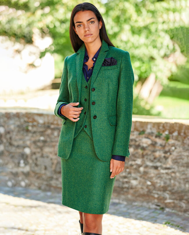 Carola - Ladies Harris Tweed Blazer, green Twill I Wellington of Bilmore