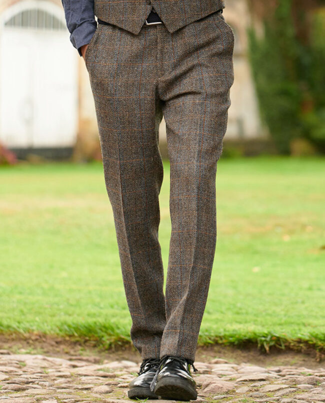 Mr. Miller- Men's trousers in original Harris Tweed, in green-blue herringbone Wellington of Bilmore