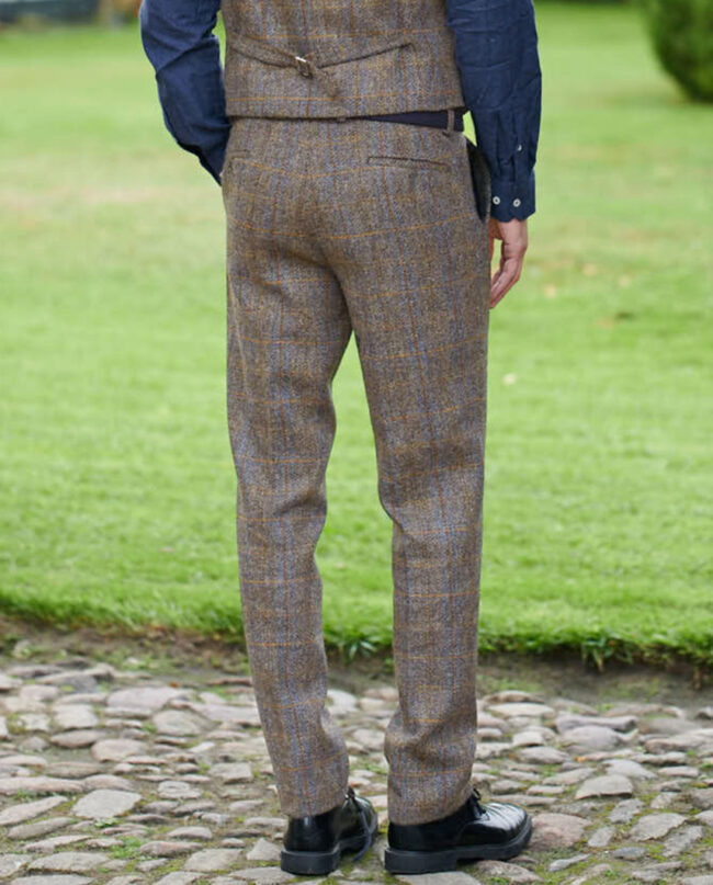 Mr. Miller- Men's trousers in original Harris Tweed, in green-blue herringbone Wellington of Bilmore