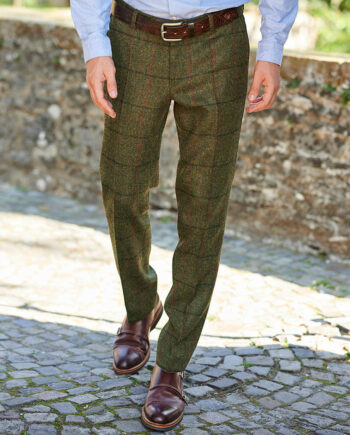 Mr. Miller - Men's trousers in original Harris Tweed, in green Overcheck Wellington of Bilmore