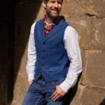 Wales - blue Harris tweed vest with collar