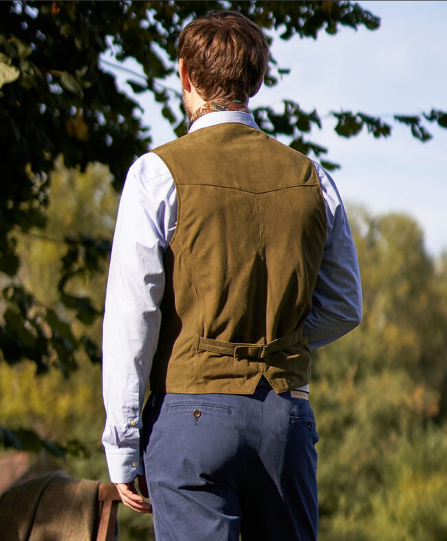 Tailor - Men's leather vest in olive - Front view | Wellington of Bilmore