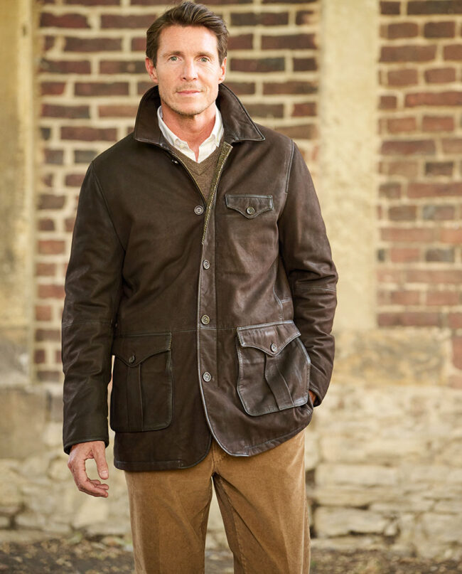 Men&#039;s leather jacket &quot;Belfast&quot; made from the finest lamb nubuck Front view