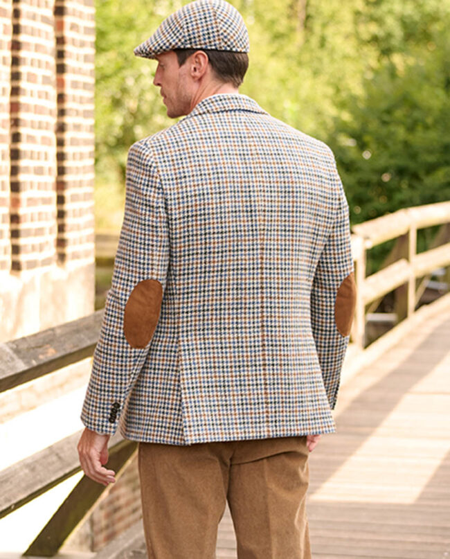 London - Men's jacket in original Harris Tweed, in cream houndstooth I Wellington of Bilmore