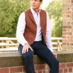 Harris Tweed vest &#039;&#039;Wales&#039;&#039; in rust overcheck