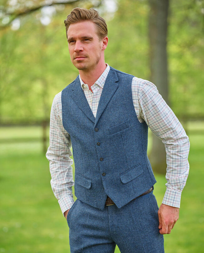 Wales - classic men's vest made from original Harris Tweed, blue shadow I Wellington of Bilmore