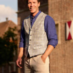 Summer vest &quot;Wales&quot; made of silk in beige-blue-green check