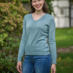 Ladies&#039; cotton sweater &#039;&#039;Jane&#039;&#039; with V-neck in petrol