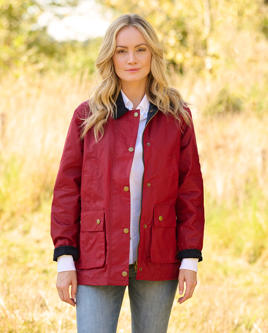 Ladies&#039; wax jacket &#039;&#039;Queensberg&#039;&#039; in red I Wellington of Bilmore