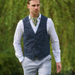 Men&#039;s leather vest &#039;&#039;Tailor&#039;&#039; made from super soft goat suede in denim blue