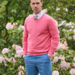 Men&#039;s cotton sweater &#039;&#039;Tom&#039;&#039; with V-neck in pink