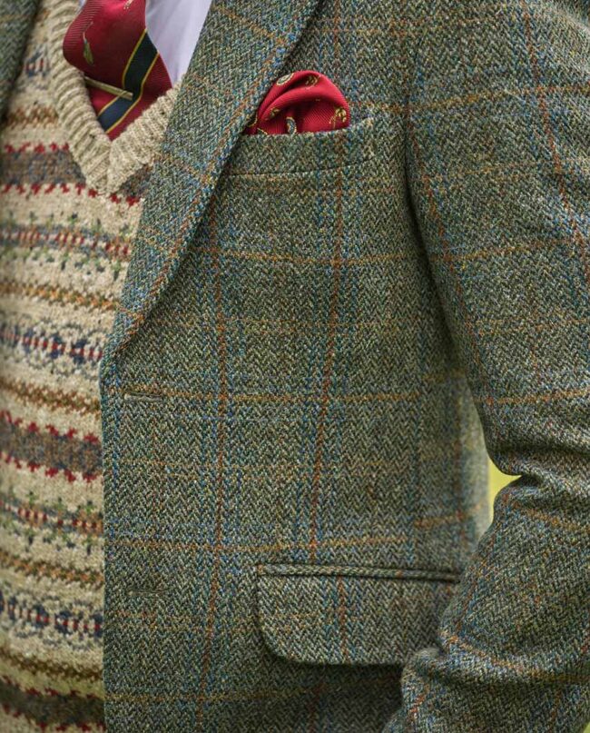 Harris tweed jacket &#039;&#039;London&#039;&#039;, olive-blue overcheck I Wellington of Bilmore