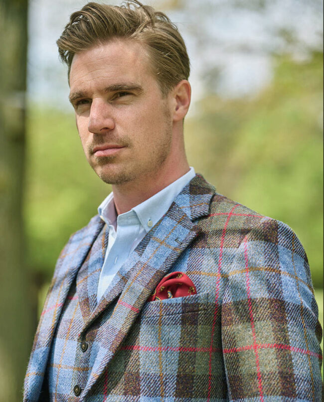 London - Men's jacket made from original Harris Tweed in Highland Check I Wellington of Bilmore