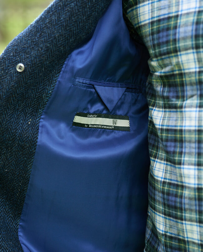 Harris Tweed blazer coat ''Barney'', blue herringbone, front view