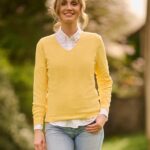 Ladies&#039; knitted sweater &#039;&#039;Jane&#039;&#039; with V-neck in yellow