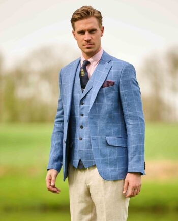 Men&#039;s linen jacket &#039;&#039;London&#039;&#039; in blue window check I Wellington of Bilmore