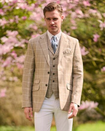 Men&#039;s linen jacket &#039;&#039;London&#039;&#039; in beige window check I Wellington of Bilmore