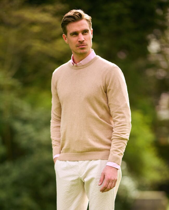 Till - Round neck men's sweater in beige| Wellington of Bilmore