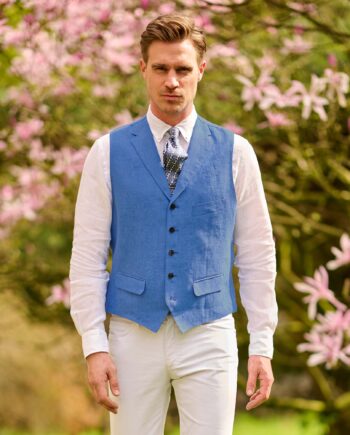 Wales - fine men's linen vest royal blue I Wellington of Bilmore