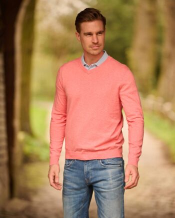 Tom - Men's sweater made from the best cotton, coral | Wellington of Bilmore